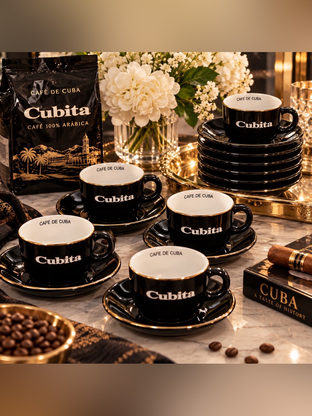 Cubita Café de Cuba Espresso Cup & Saucer Set – Set of 5